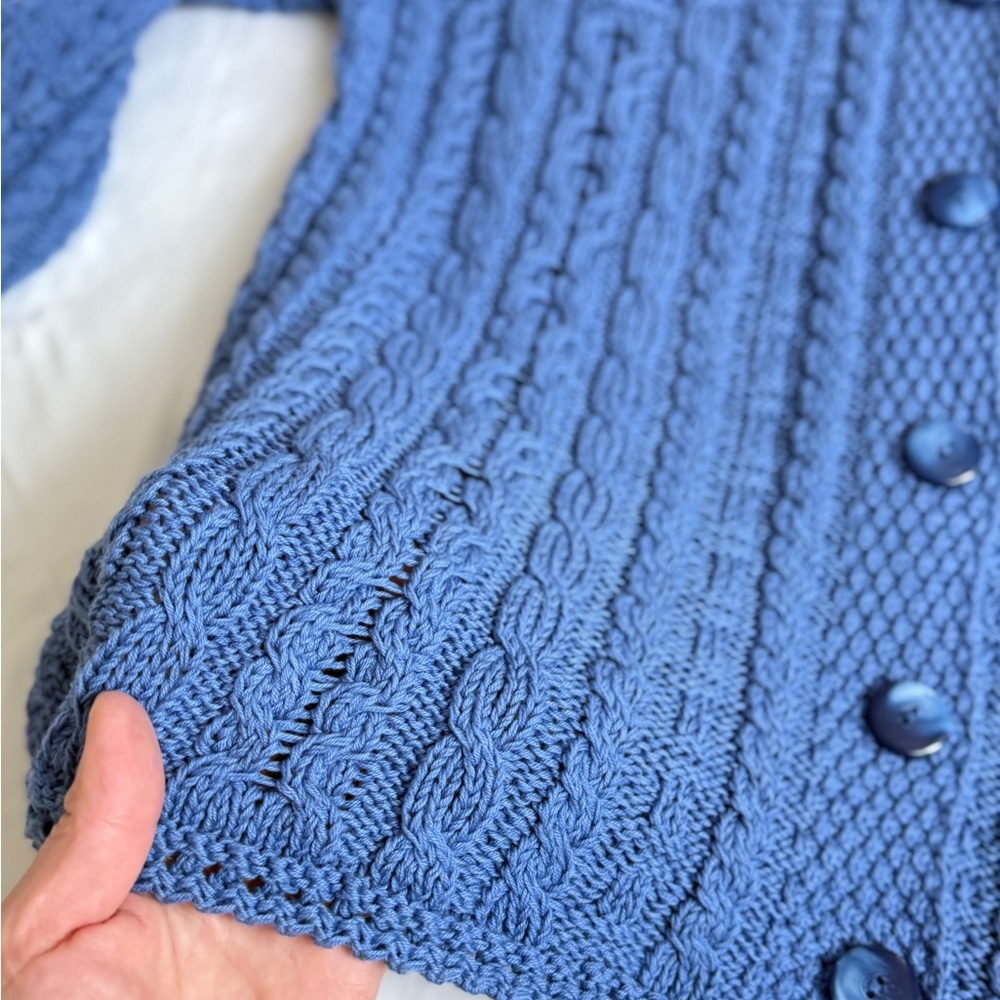 Aran Iris Cotton Ladies Cardigan - Blue size S - Picture 10 of 15
